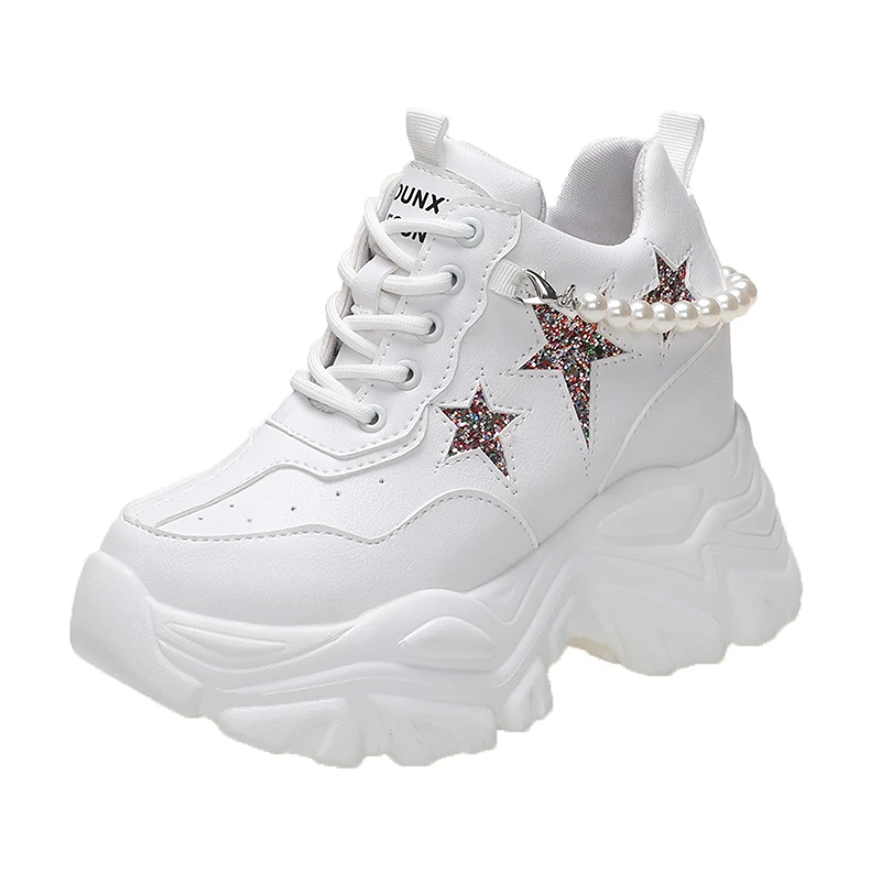 

High Platform Shoes Woman 2022 Autumn Chunky Sneakers Increased 10cm Ladies Leather Shoes Trainers Zapatillas Deportivas Mujer