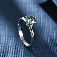 gems ballet 925 sterling silver pass diamond test round 1ct green moissanite ring for girls solitaire anniversary jewelry