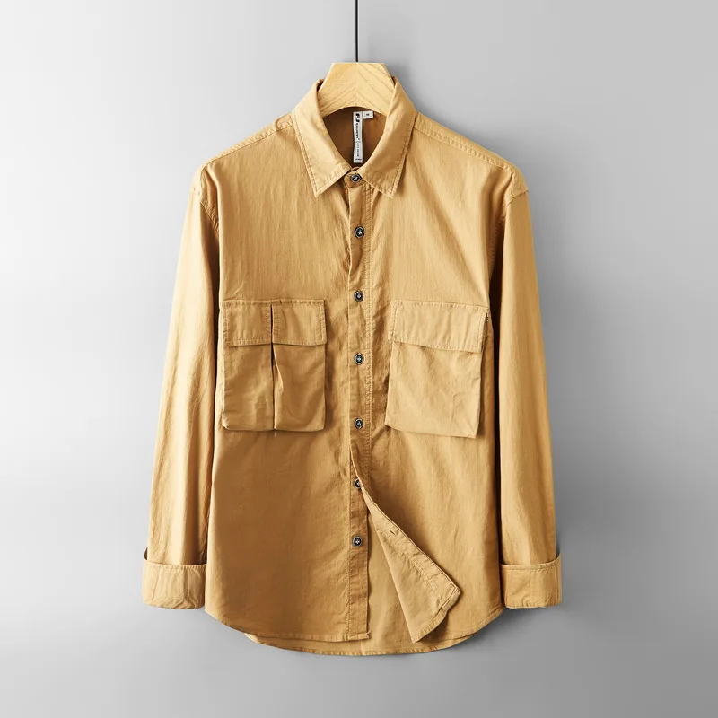 

Designer new casual loose fashion jacket men long sleeve pocket cotton jackets for men fashion solid jacket male tops chemise
