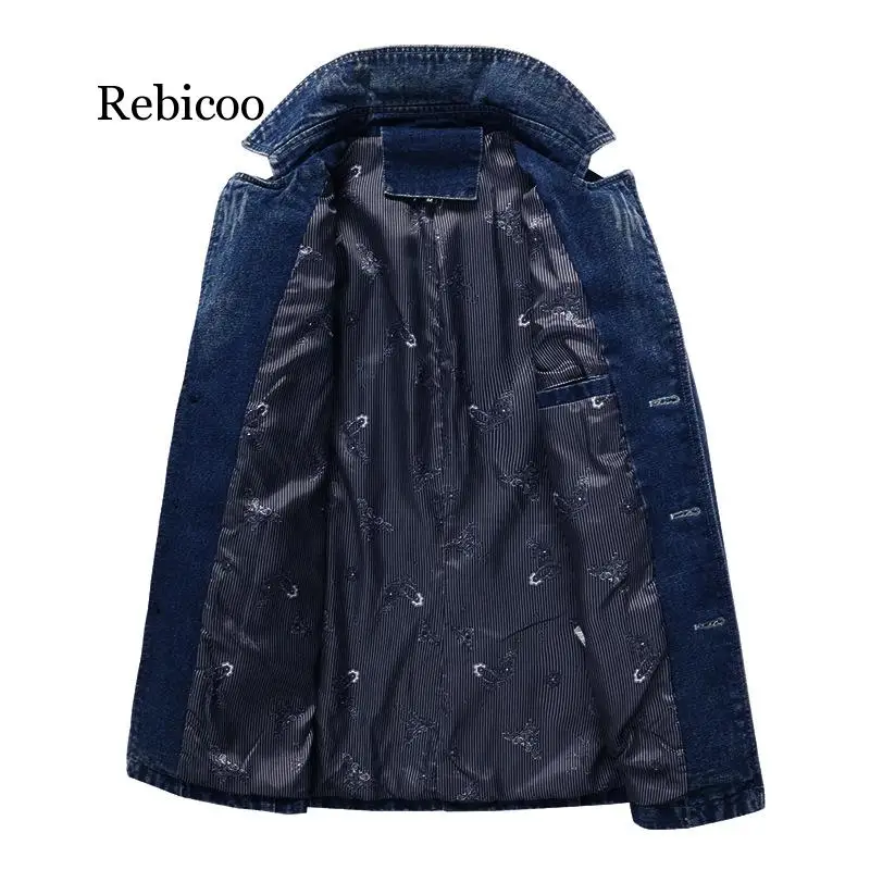 

Brand New 5XL Men's Denim Trench Spring Autumn Fashion High Quality Plus Size Casual Denim Trench Coat Men Outwear