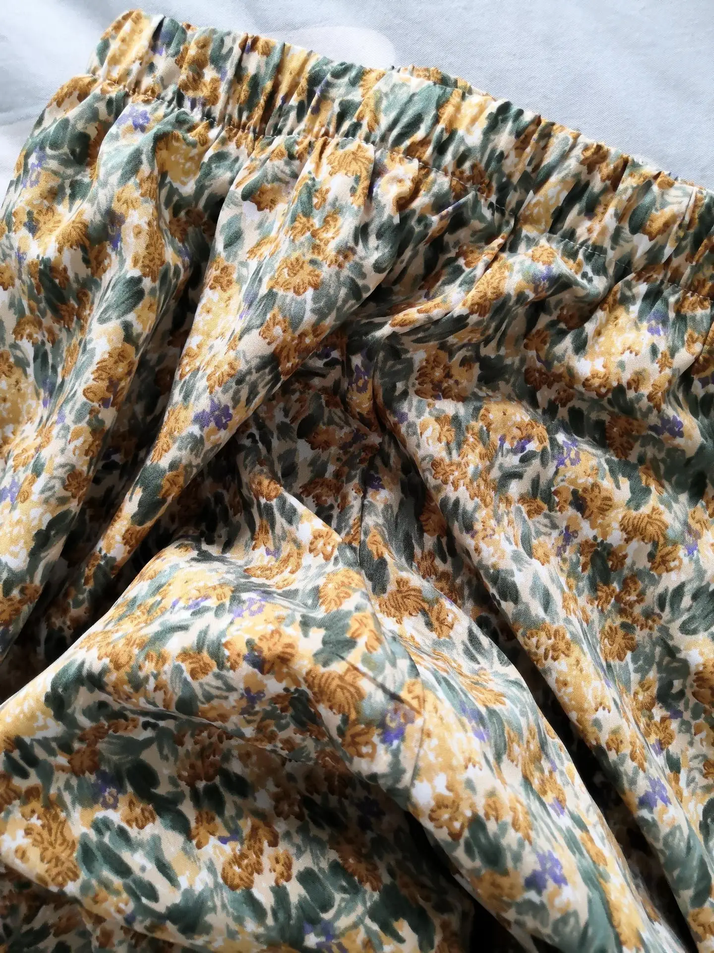 

Vintage Floral Print Ruffle Pleated Long Skirts summer Women Korean Skirt Streetwear Drawstring Elastic Waist Midi Skirt