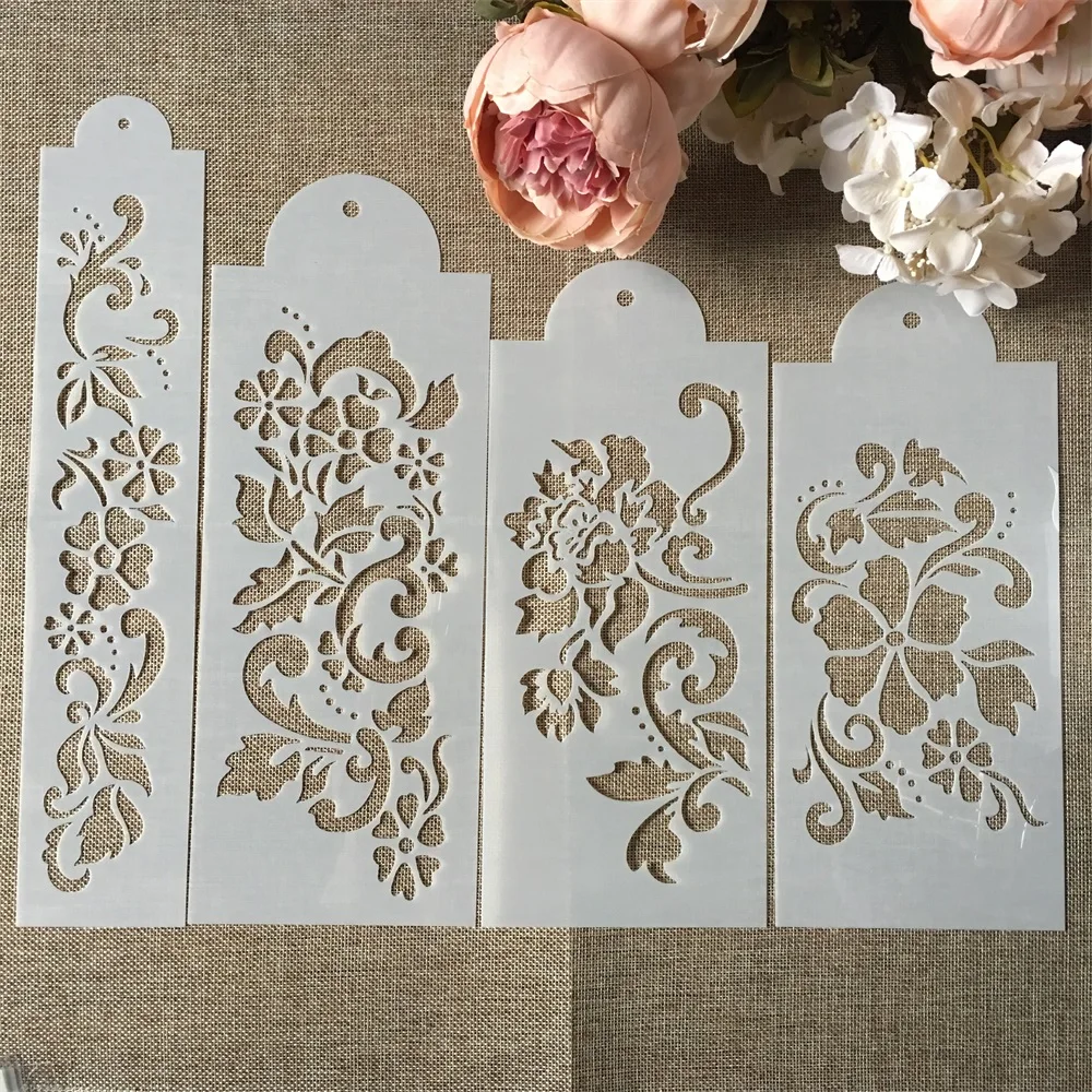 

Hot 4Pcs/Set 27.5cm Flower DIY Layering Stencils Wall Painting Scrapbook Coloring Embossing Album Decorative Card Template