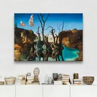Сальвадор Дали Лебеди отражающие Слоны Холст Картина абстрактный постер и печать Настенная картина гостиная спальня без рамки