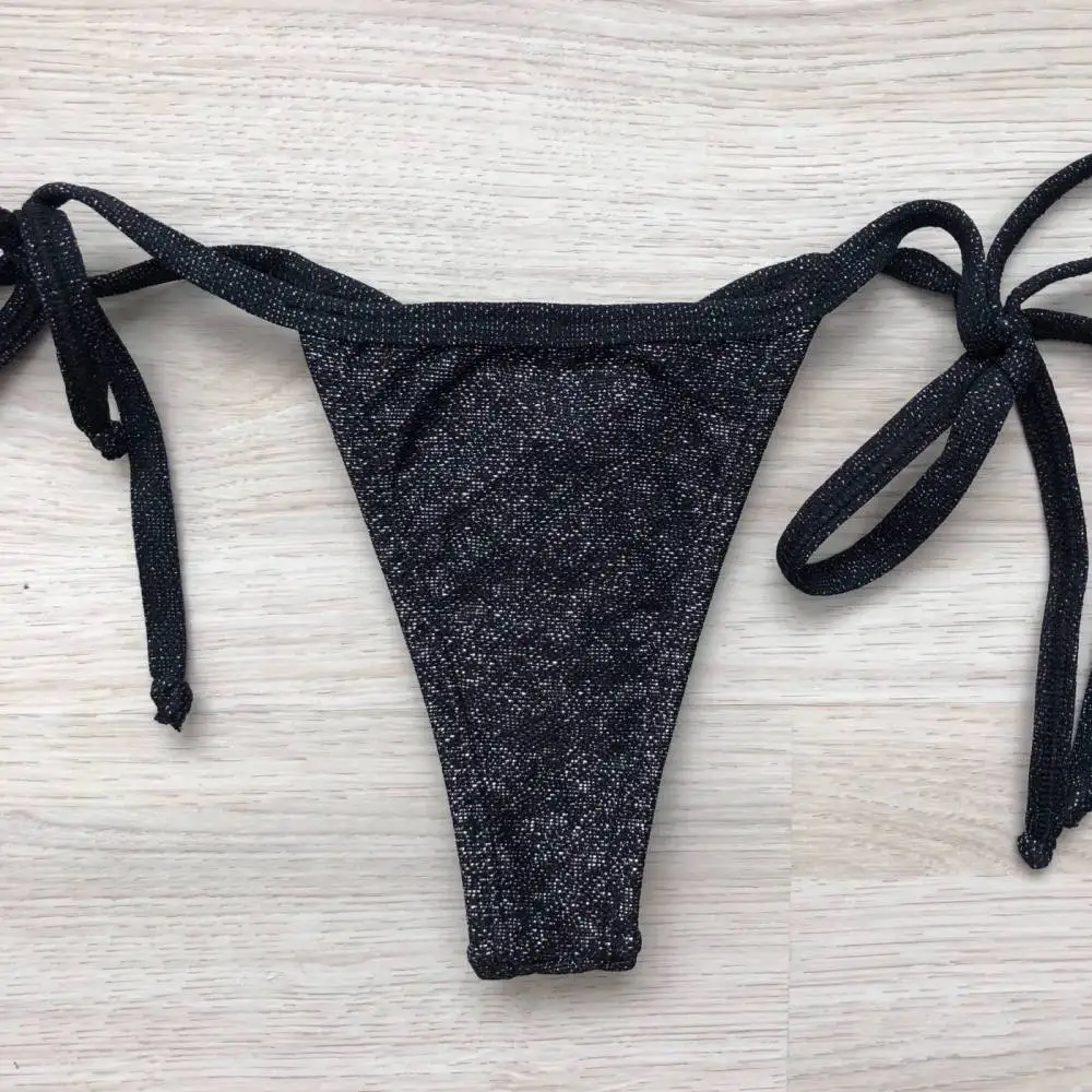 Сексуальный блестящий купальник с лямкой на шее Танга микро бикини мини