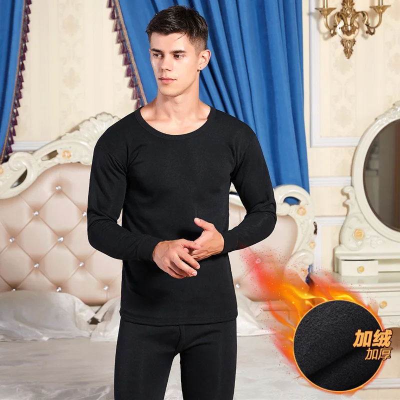 Black Новые мужские зимние хлопковые тепловые уютные комплекты нижнего белья бархатные и плотные Стрейчевые длинные трусы размера плюс кальсоны - Цвет: Black