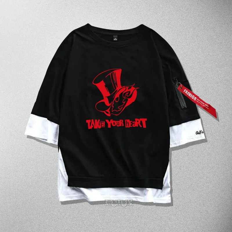 

Футболка для косплея Persona 5, хлопковая тенниска из двух частей с рисунком аниме P5 Ren Amamiya, для мужчин и женщин