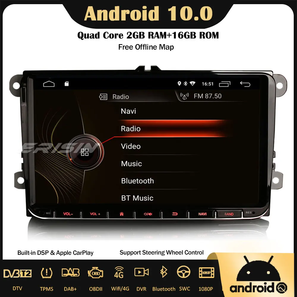 Erisin 4291 9 &quotAndroid 10 Car Stereo DSP DAB + GPS CarPlay Wifi OPS SWC 4G для VW Golf 5/6 Passat Polo T5 Tiguan Caddy сиденье
