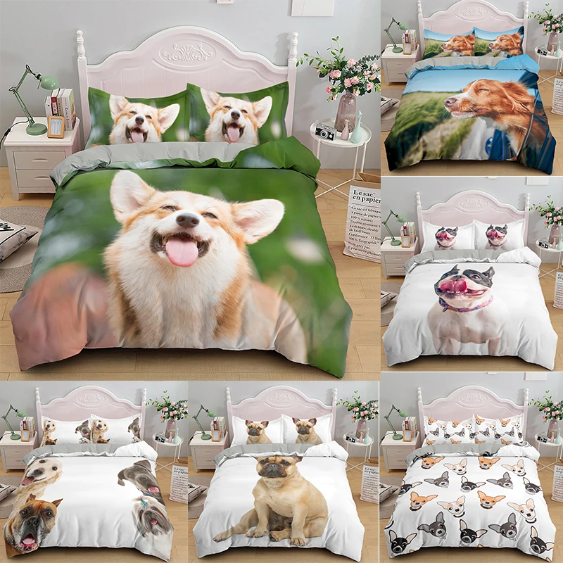 

Комплект постельного белья с 3 симпатичными собаками для девочек, мальчиков, детей, 3D одеяло, чехол с забавным принтом животных, пододеяльни...