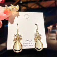 vintage fashion new beige opal stone round stud earrings for women golden color opal ear statement earring accessories