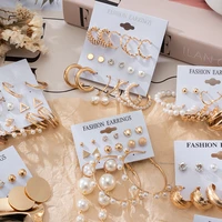 fashion popular pearl hoop earrings set for women geometirc statement gold metal circle hoop earrings 2021 trend jewelry gifts
