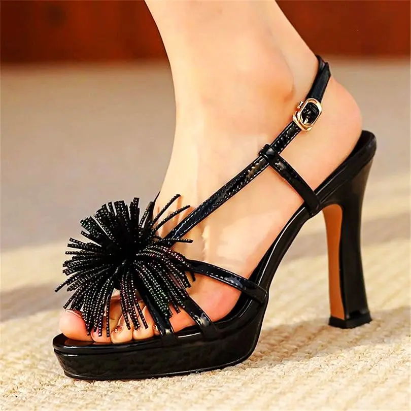 

Women's Cow Leather Strappy Tassel Gladiator Sandals Sexy Party Platform Pumps Open Toe Slingback Wedding Shoes Stilettos