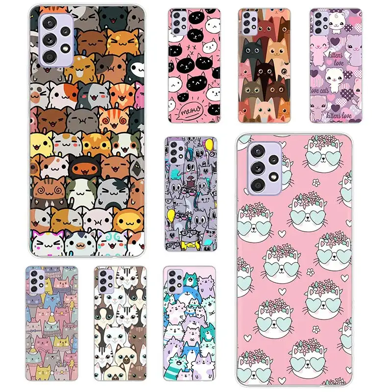 

Cute Cat Cartoon Phone Case Funda For Samsung Galaxy A51 A71 A02S A91 A81 A50 A70 A30 A40 A10S A20E A90 A80 Back Cover Coque