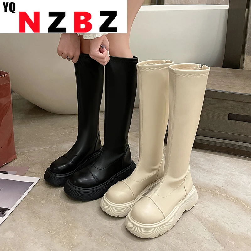 

Women Ankle Boots Ladies Shoes Slip on Mid Calf Boots Platform Soft PU Leather Long Boot Footwear Woman Fashion Autumn Winter