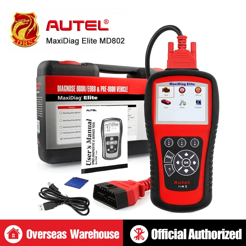 AUTEL MaxiDiag Elite MD802 Все системы+ DS модель сканер автомобилей полная диагностика системы для ABS/SRS/двигатель/коробка передач/EPB/Oil