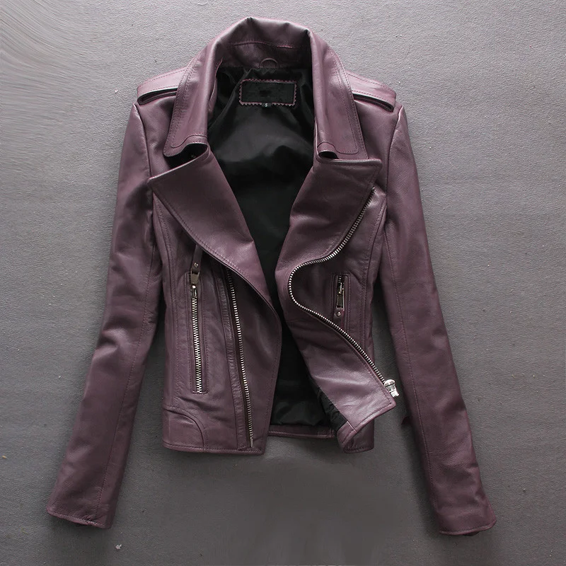 

spring Factory and autumn sheepskin real leather clothing genuine leather female short design slim motorcycle jacket women
