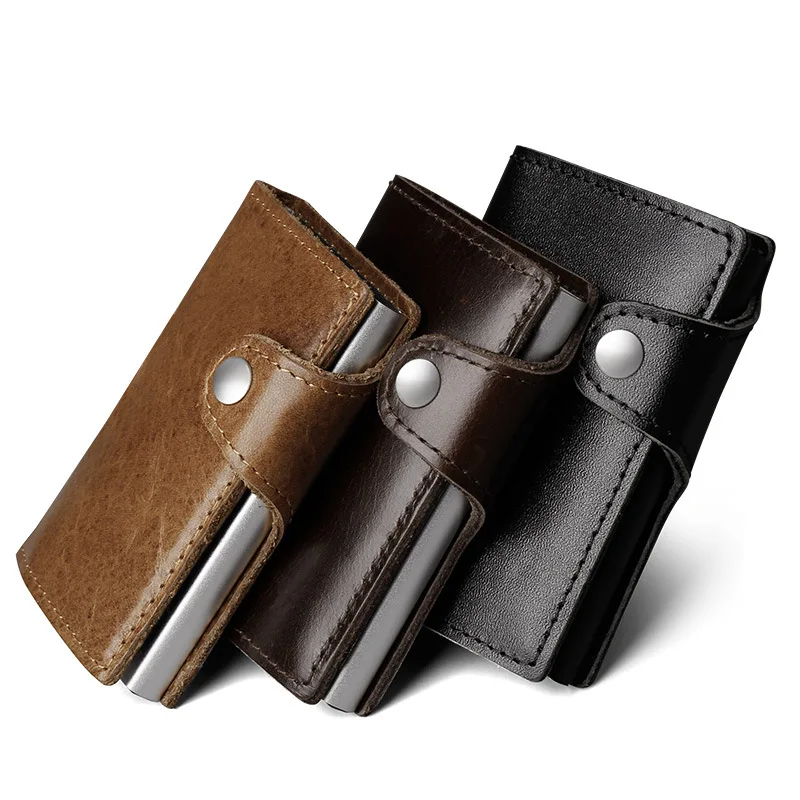 Мужской Алюминиевый бумажник из натуральной кожи RFID винтажный держатель для