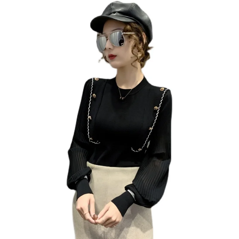 

198203 (4) row 4 make round collar lace stitching lantern sleeve knit unlined upper garment of cultivate morality, 68