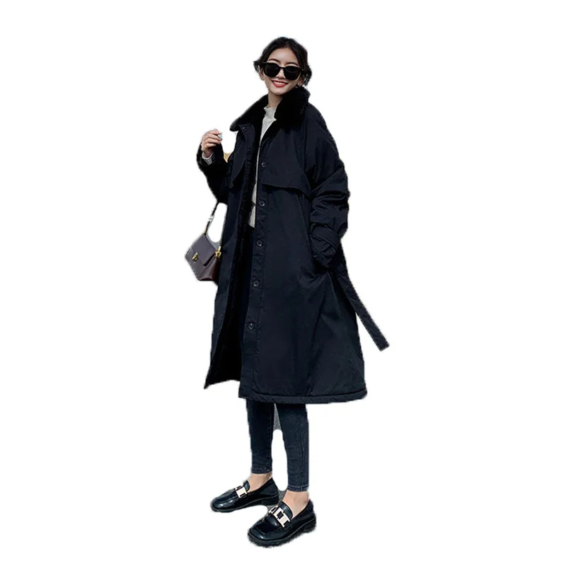 

Winter New Long Parka Coat Women 2021 Korean Version Plus Size Loose Tooling Fur Collar Thick Warmth Casual Cotton Jacket N1215