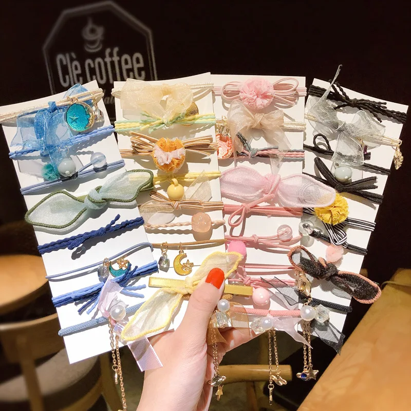 

9 Pcs/Set New Women Girls Scrunchies Cute Bow Geometric Elastic Hair Bands Sweet Rubber Bands Headbands Fashion Hair Accessories