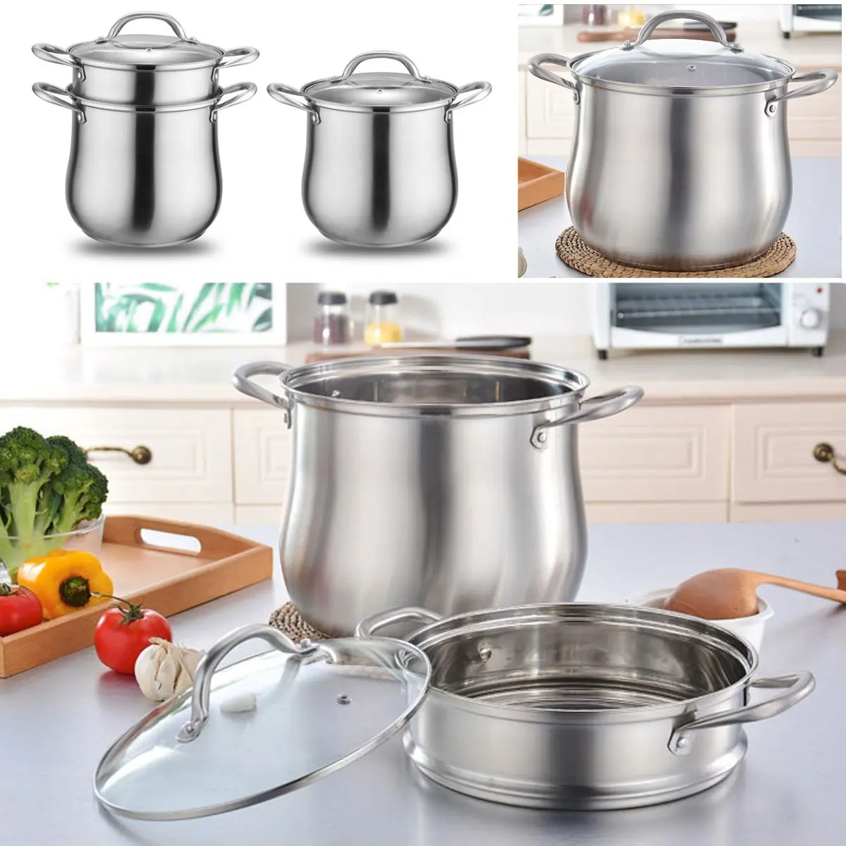 

Stainless Steel Soup Pot Steamer Pot Soup Pot Hot Pot Non-stick Binaural Skillet Gas Milk Pot Induction Cooker Special Cookware