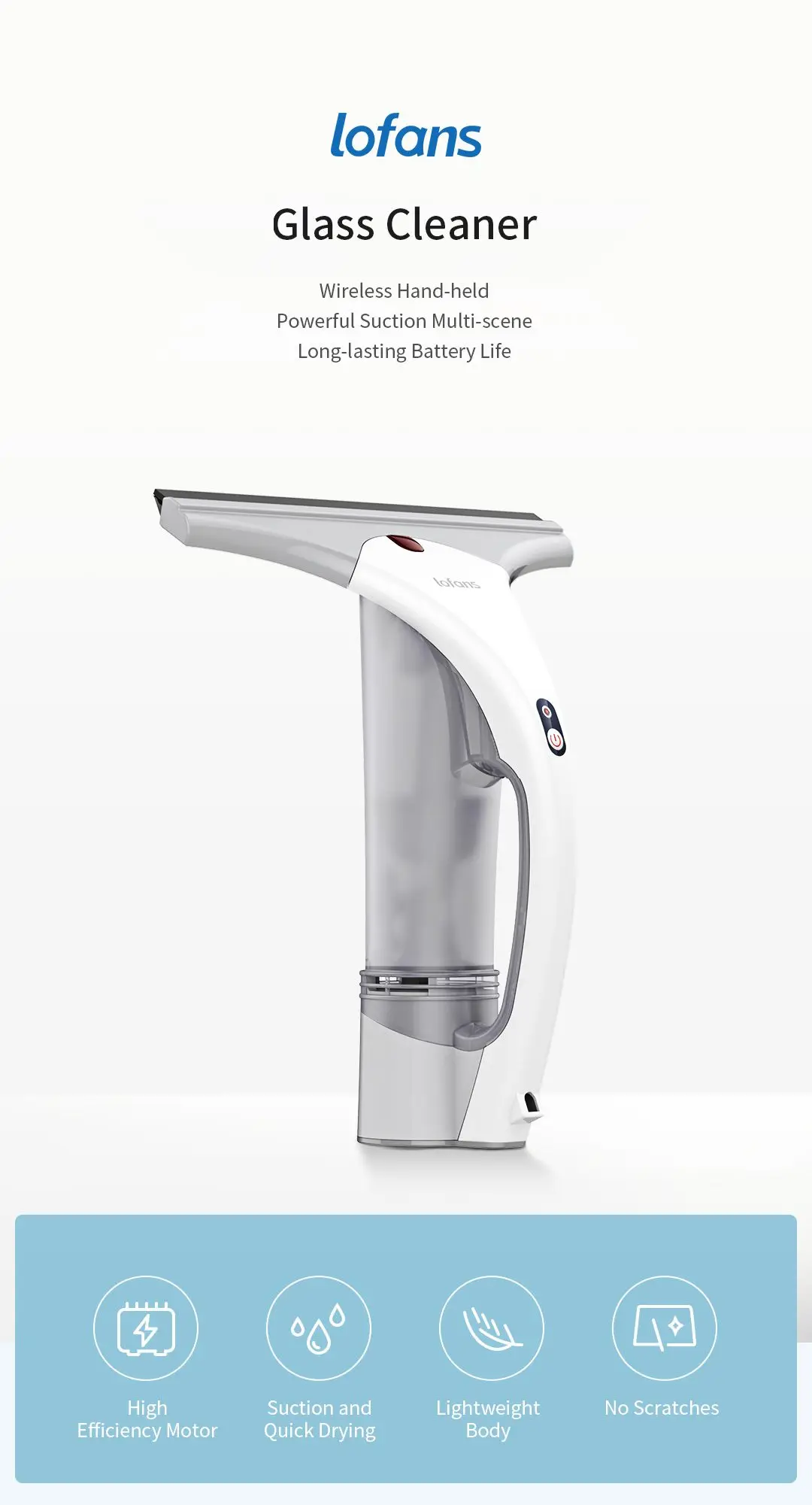YOUPIN Lofans QX-408 Wireless Electric Window Cleaners Multifunction 1500pa 120ml Water Tank Hand-held Glass Vacuum Cleaner