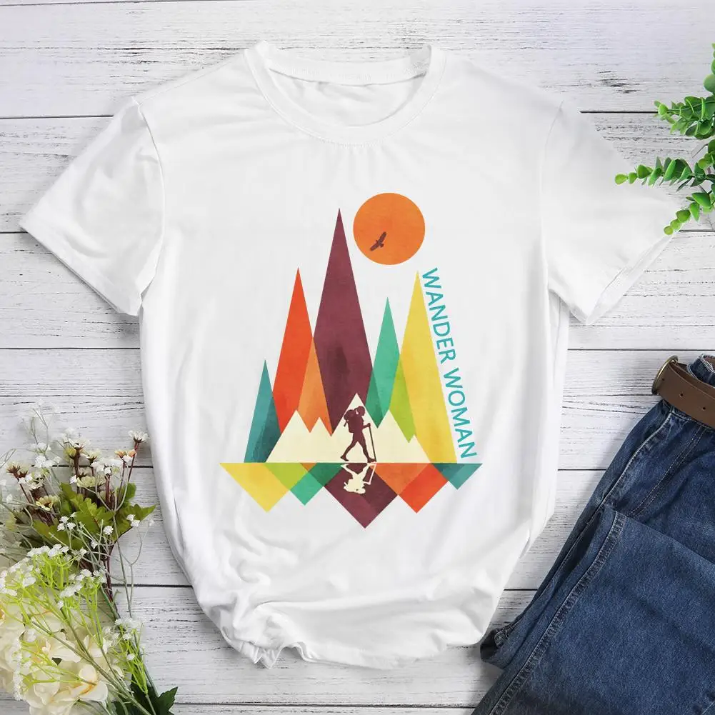

White Geometry Tree Sun Forest T-shirt Fashion Wander O Neck Tees Women Men Short Sleeve T-shirt