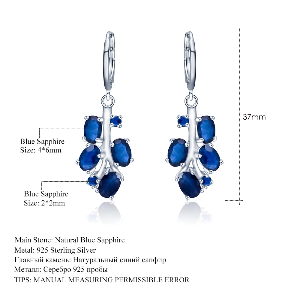 GEM'S BALLET 4.37Ct натуральный синий серьги из сапфирового драгоценного камня 925 пробы Серебряные Листья Висячие серьги для женщин хорошее ювелирное изделие