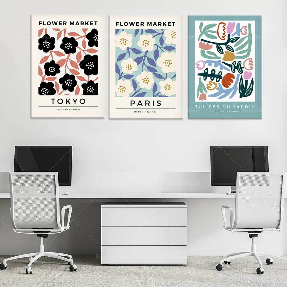 

Paris, Tokyo, London flower market prints, tulip flower market posters, flower wall art, flower prints, decorative posters with