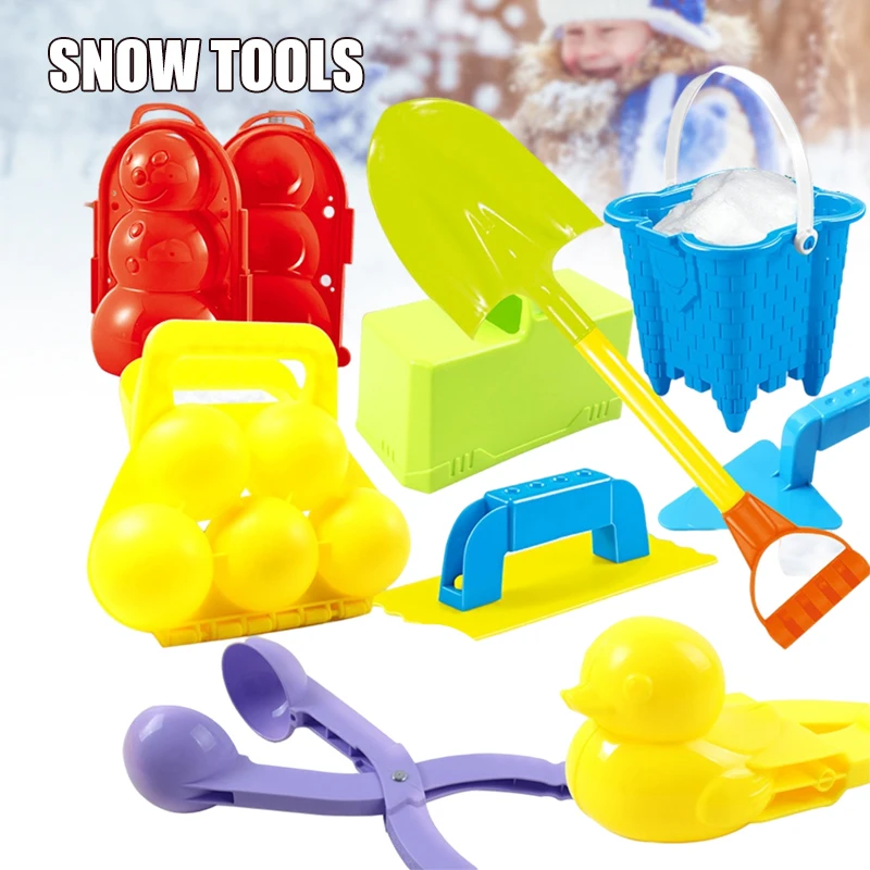 

Set of 9 Winter Snow Toys Kit Snowball Maker Clip Beach Toy Snow and Sand Toy Easy to Use Outdoor Toy Stencil for Summer E2S