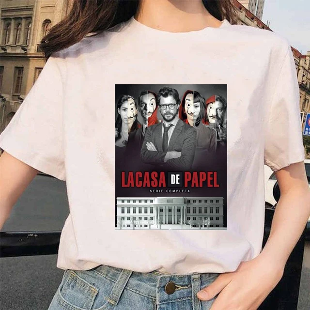 2020 Summer New Arrival Women Print Lacasa De Papel Short Sleeve Kawaii Harajuku Ulzzang Girl Tshirts Female Casual Shirt Top | Женская