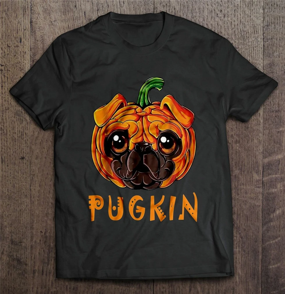 Pugkin Pug Тыква Хэллоуин Мужская футболка Outdoor Верхняя одежда |