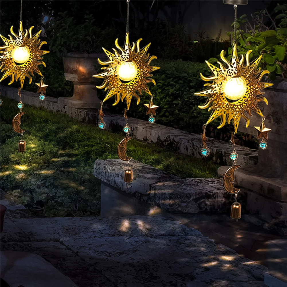 

Светодиодная Подвесная лампа на солнечной батарее, подвесной светильник из кованого железа, уличный ночсветильник для украшения дома и сад...