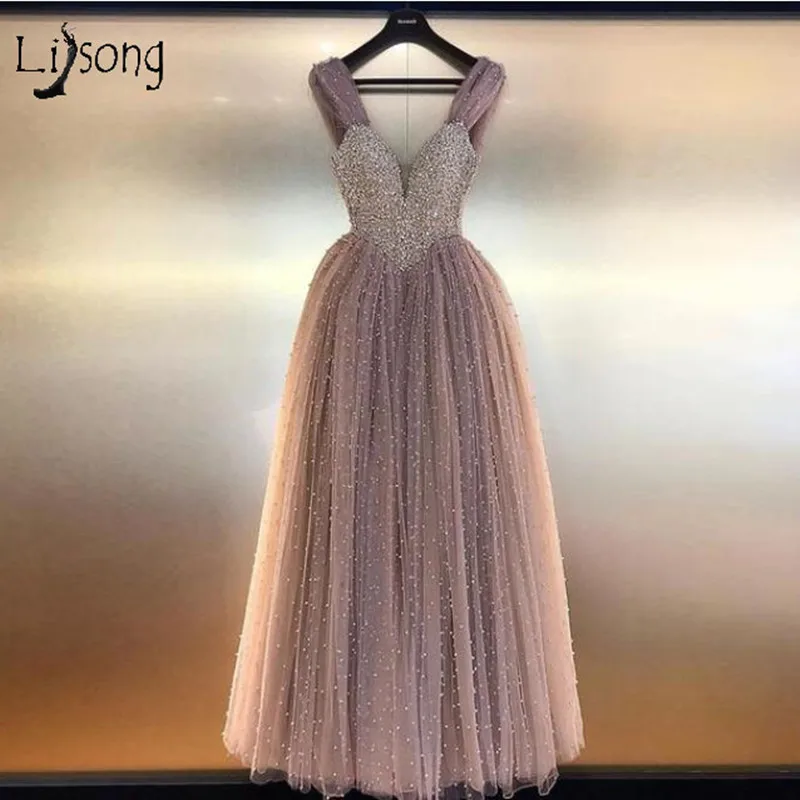 Шампань Дубай Роскошные бисером Длинные Выпускные официальные платья лиф