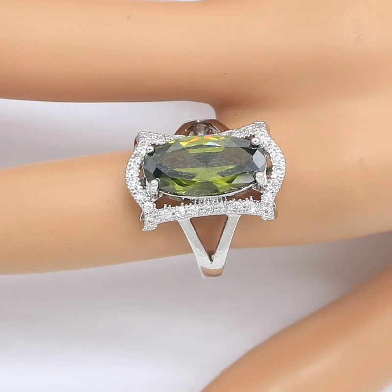 Оливковый зеленый полудрагоценный камень Серебряный цвет набор украшений для