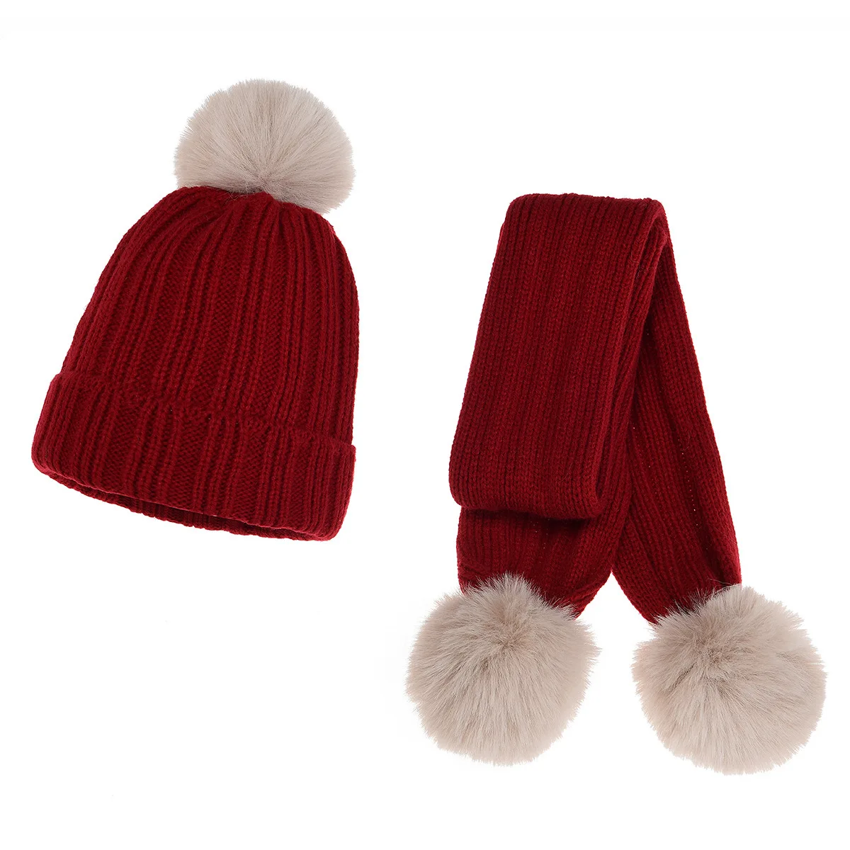 Детские вязаные хлопковые шапки 2 шт. зимние теплые и удобные с помпоном из меха