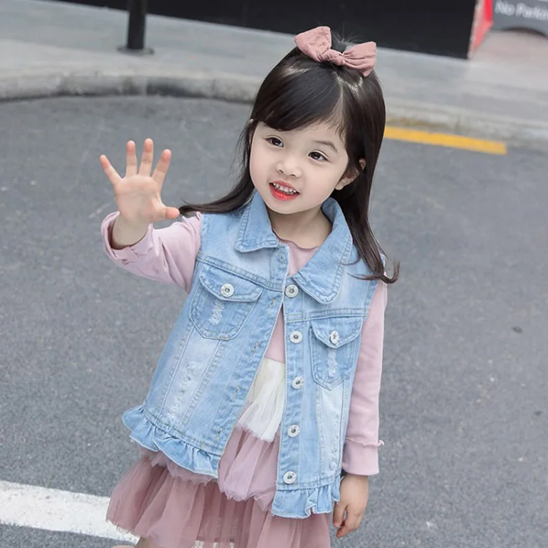 Джинсовый жилет для девочек куртка из денима 8 повседневная верхняя одежда на