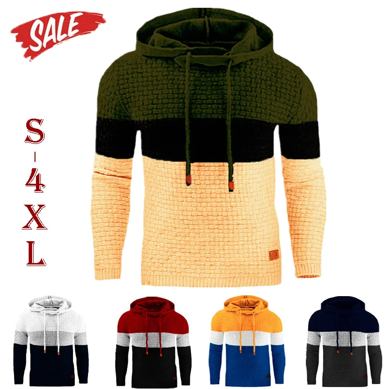 

Men's Hoodies Autumn Spring Casual Long Sleeve Sweatshirt Pullover Men Patchwork Hooded Sweatshirts Casual Style Tracksuit