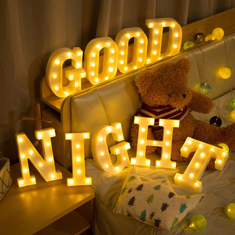 

DIY 3D Letter Light LED Night Lights 26 English Marquee Sign Alphabet Night Lamp Atmosphere Home Wedding Birthday Decor Light