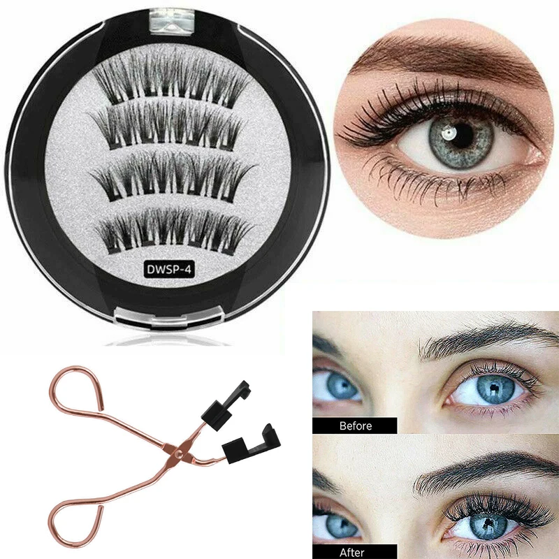 

2 Pairs Magnetic False Eyelashes With Tweezers Kit Reusable Lashes Curler Clip Easy Wear Big Bold Eyelashes Set Makeup TSLM2