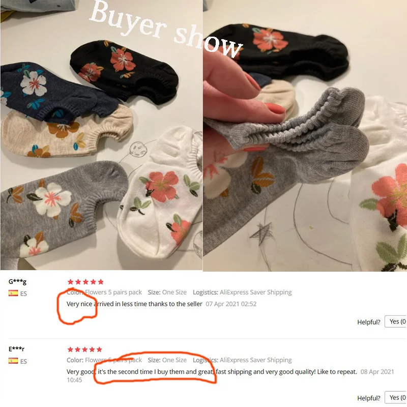 5 Pairs Set Flowers Socks Women Pack Ankle Harajuku Kawaii Cute Cotton Skarpetkie Damski Korea Style Floral Invisible No Show