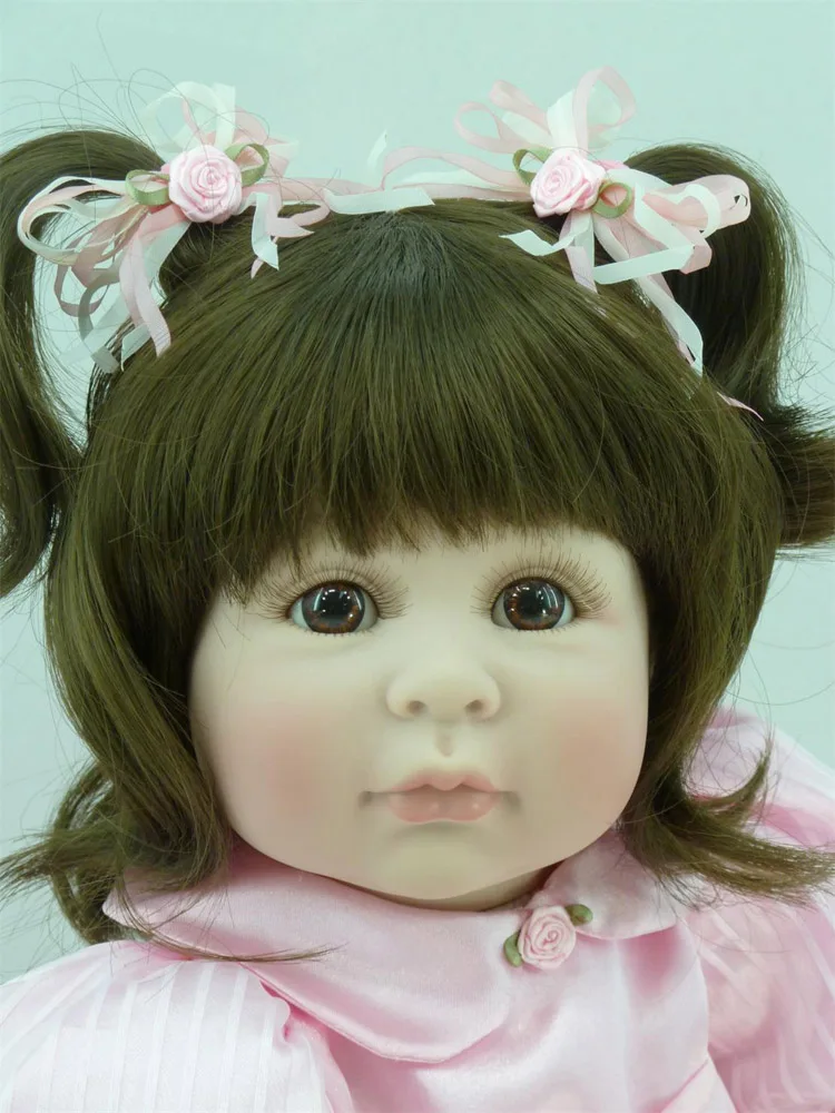 Мягкая силиконовая виниловая кукла-Реборн 60 см игрушка розовое платье