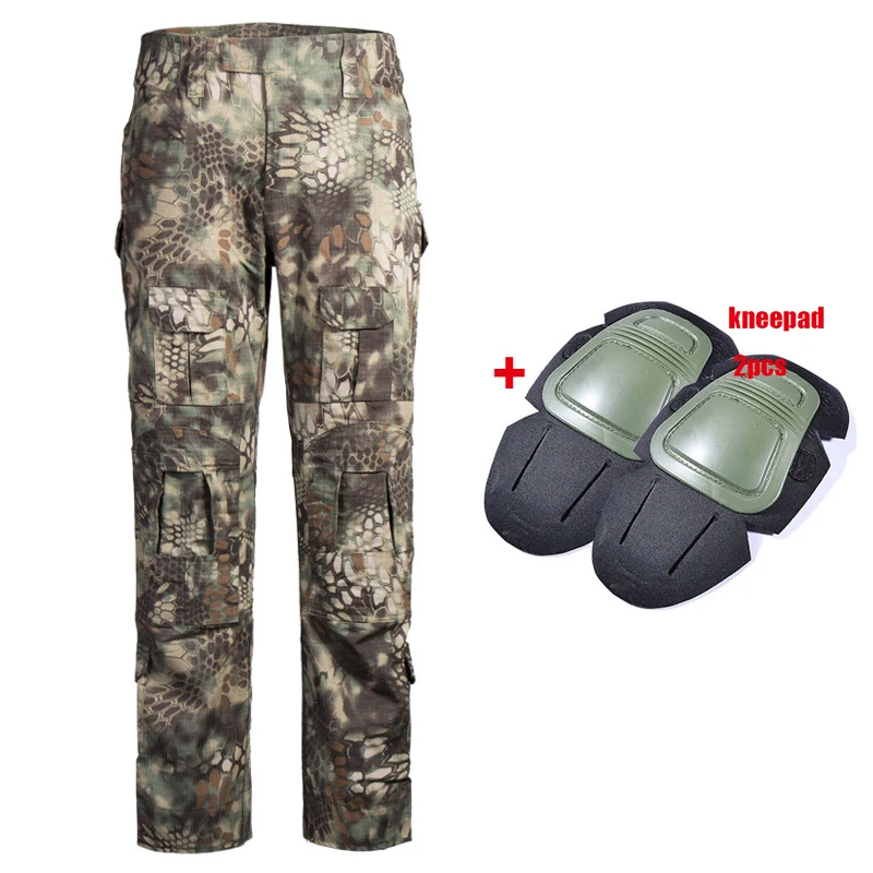 and knee pads Военные Брюки карго мужские тактические армейские спецназ камуфляжные брюки боевые Пейнтбольные камуфляжные брюки Униформа рабочие брюки наколенники - Цвет: and knee pads