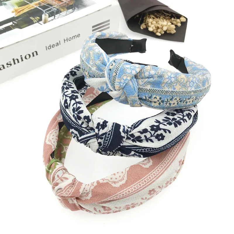 Ethnic Style Women Girls Vintage Hair Bands Flower Print Headbands Cross Turban Bandage Bandanas HairBands Elastic Accessor |