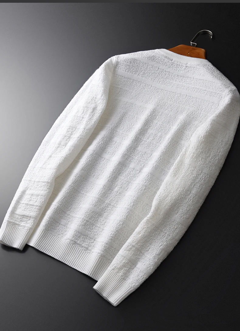 Minglu Mens Sweater Luxury Soft 3d Jacquard Knitting Round Neck Male Autumn And Winter Slim Fit Elasticity Sweaters Man | Мужская одежда