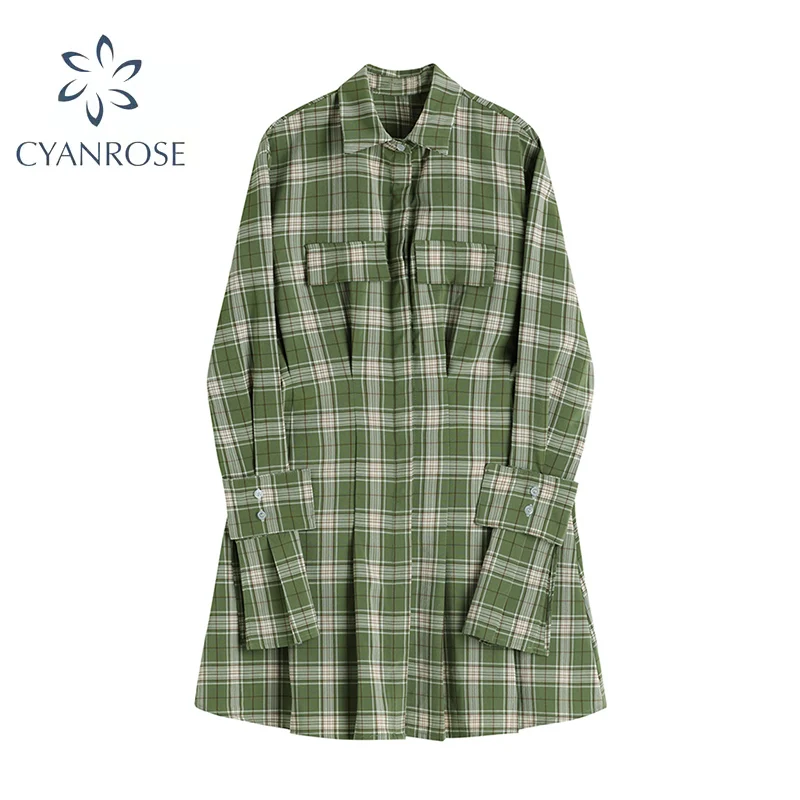 Женское винтажное платье средней длины элегантное зеленое клетчатое во