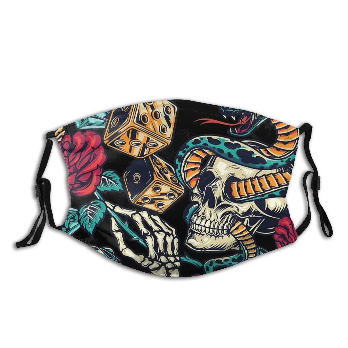 

Skulls With Diamonds And Flowers Non Disposable Printed Mouth Face Mask Anti Wind Cold Proof with Filters Winter Protection