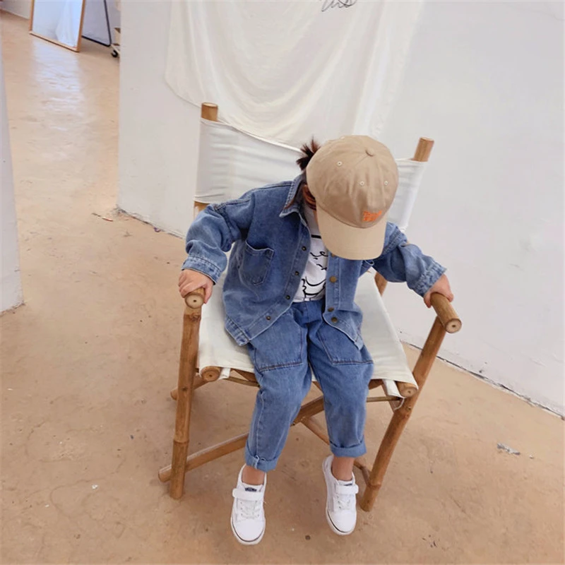 Комплекты детской одежды 2019 новые джинсовые маленькие девочки и мальчики куртка