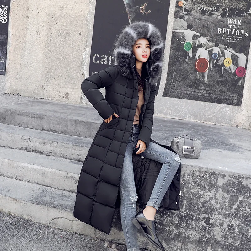 

Big Fur Winter Coat Thickened Parka Women Stitching Slim Long Winter Coat Down Cotton Ladies Down Parka Down Jacket Women 2019