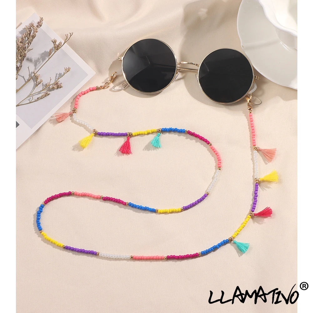 

Tassel Rainbow Beaded Eyeglasses Chains For Women Reading Glasses Chain Sunglasses Strap Cord Holder Face Mask Neck Jewelry Gift