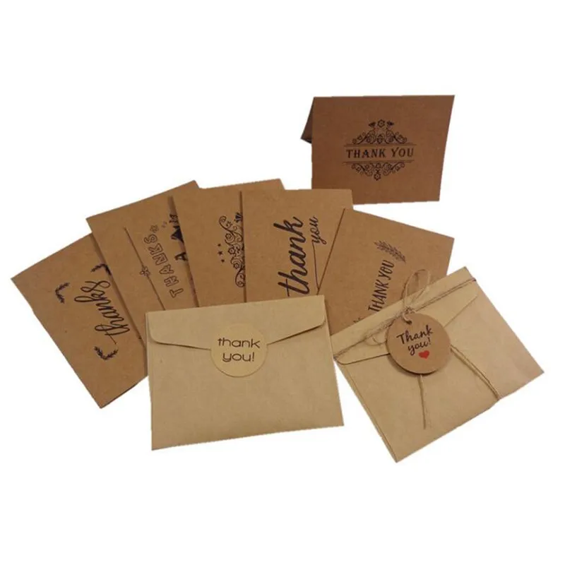 

1Set Vintage kraft paper Thank you sticker+envelope+folded card DIY Suit Cards Wedding Party Invitation Blank inside Postcard